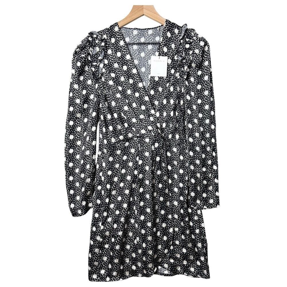 Sandro Roxane Dress Womens (EU) 38 Mini Long Sleeve Patterned Polka Dots V-Neck